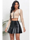 Avery Ruffled Faux Leather Black Skirt