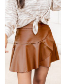 Avery Ruffled Faux Leather Khaki Skirt