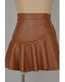 Avery Ruffled Faux Leather Khaki Skirt