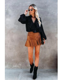 Avery Ruffled Faux Leather Khaki Skirt