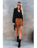 Avery Ruffled Faux Leather Khaki Skirt