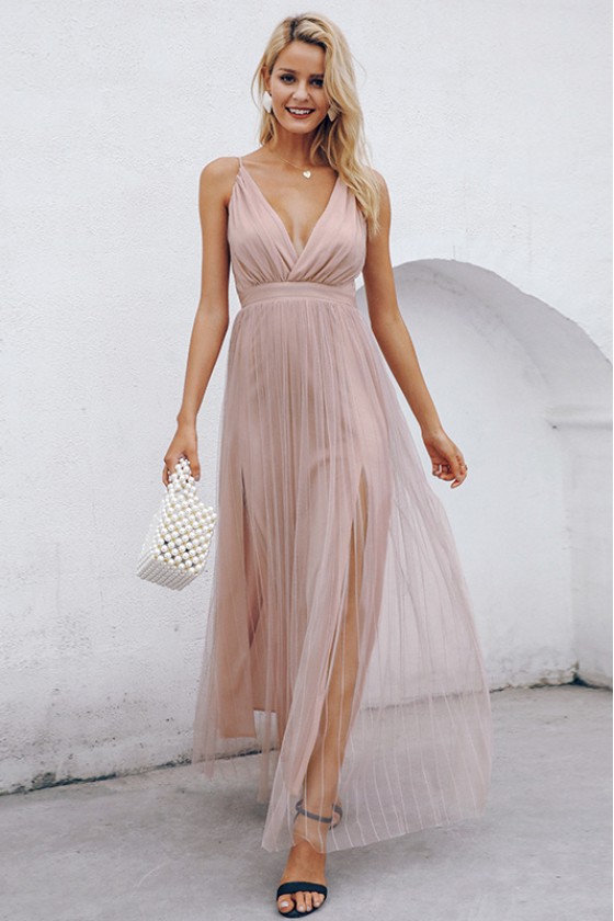 Celeste Evening Dress in Nude Pink