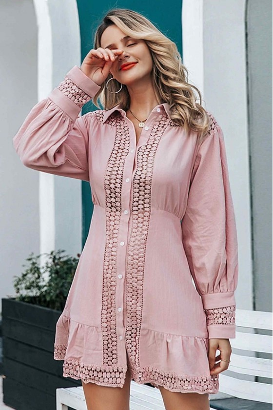 Ziv Crochet-Insert Dress in Pink