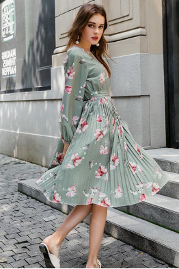 Verona Floral Pleated Midi Dress