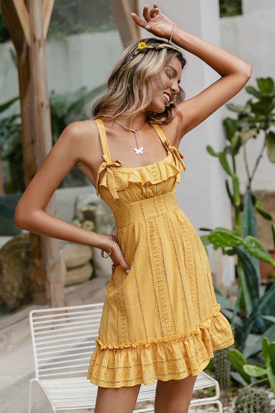 Summer Yellow Ruffled Dress