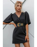 Edrie Black Dress with Puff Sleeves