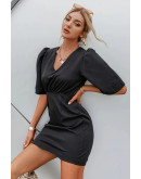 Edrie Black Dress with Puff Sleeves