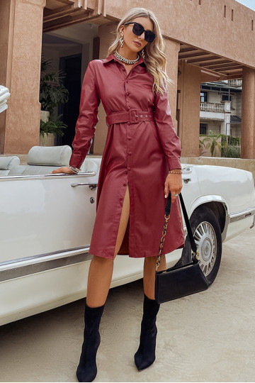 Ava Faux Leather Buttoned Midi Dress