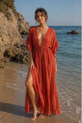Cassia Sheer Terracotta Maxi Cover-Up