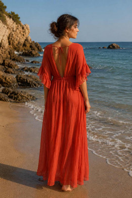 Cassia Sheer Terracotta Maxi Cover-Up