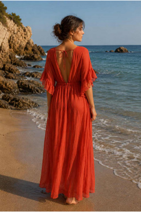 Cassia Sheer Terracotta Maxi Cover-Up