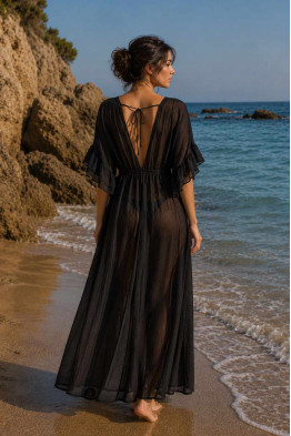 Cassia Sheer Black Maxi Cover-Up