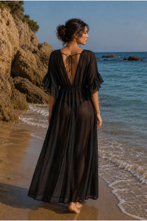 Cassia Sheer Black Maxi Cover-Up