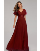 Elysian Grace Chiffon Gown in Burgundy