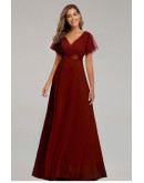 Elysian Grace Chiffon Gown in Burgundy