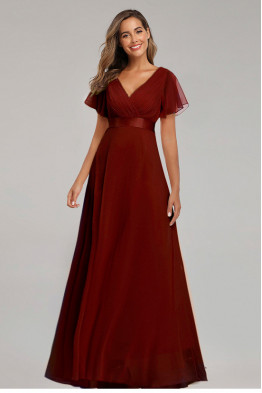 Elysian Grace Chiffon Gown in Burgundy