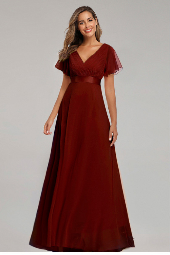 Elysian Grace Chiffon Gown in Burgundy