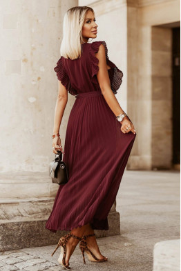 Ethereal Pleated Maxi Red Dress