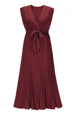 Ethereal Pleated Maxi Red Dress