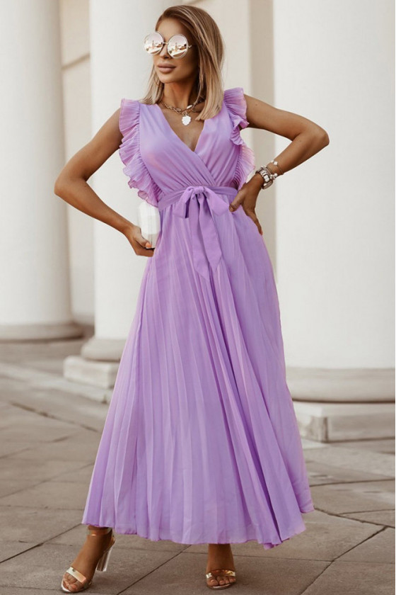 Ethereal Pleated Maxi Purple Dress