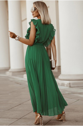 Ethereal Pleated Maxi Green Dress