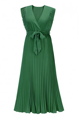 Ethereal Pleated Maxi Green Dress