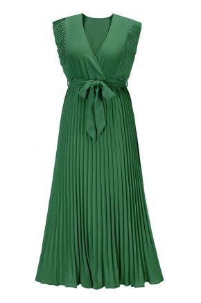 Ethereal Pleated Maxi Green Dress