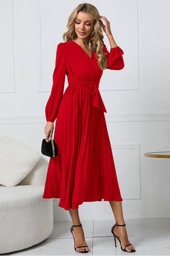 Statement Wrap Red Midi Dress