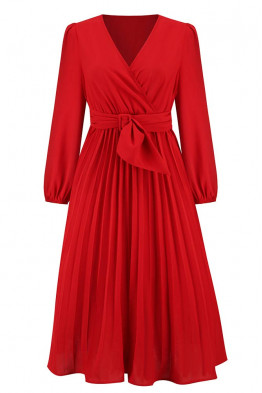 Statement Wrap Red Midi Dress