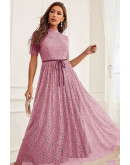 Elea Lace Maxi Dress in Pink