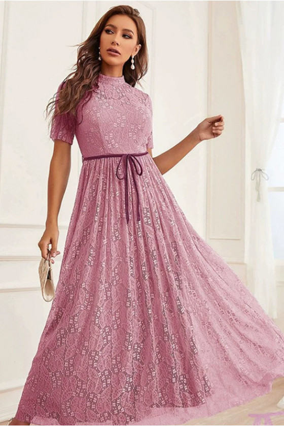 Elea Lace Maxi Dress in Pink