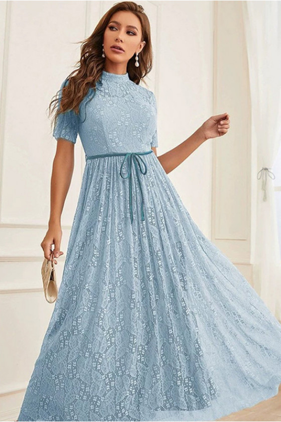 Elea Lace Maxi Dress in Light Blue