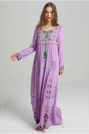 Boho Lavender Embroidered Maxi Dress