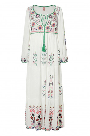 Boho White Embroidered Maxi Dress