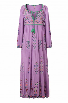 Boho Lavender Embroidered Maxi Dress