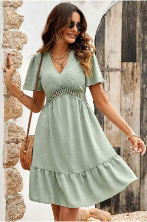 Nicolle Lace Insert Dress in Light Green