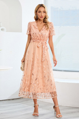 Giorgia Lace Dress in Peachy Pink