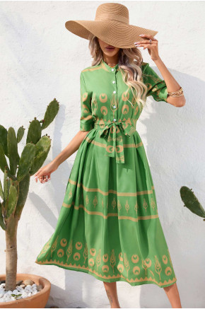 Felicite Boho Charm Dress in Green