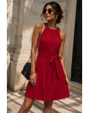 Alexis Tie Neck Pleated Red Dress