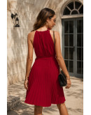 Alexis Tie Neck Pleated Red Dress