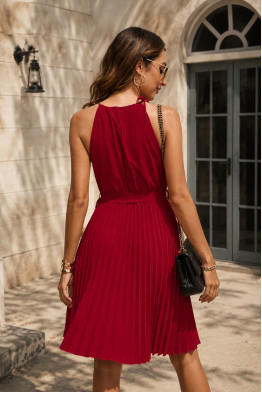 Alexis Tie Neck Pleated Red Dress