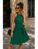 Alexis Tie Neck Pleated Green Dress