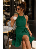 Alexis Tie Neck Pleated Green Dress