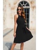 Alexis Tie Neck Pleated Black Dress