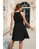Alexis Tie Neck Pleated Black Dress