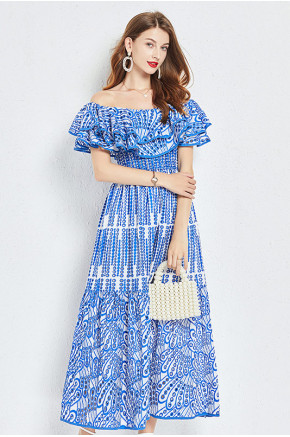 Tropical Sky Off-Shoulder Dress