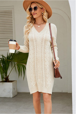 Vibe Knit Cream Sweater Dress