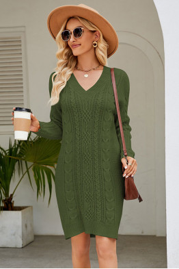 Vibe Knit Green Sweater Dress