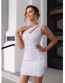 Aurora Sequin Cutout Dress in White