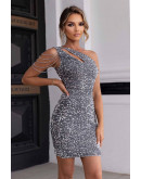 Aurora Sequin Cutout Dress in Silver